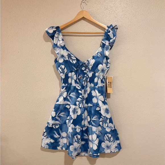 Madden Nyc Dresses & Skirts - Blue Floral Mini Dress with Ruffle Straps